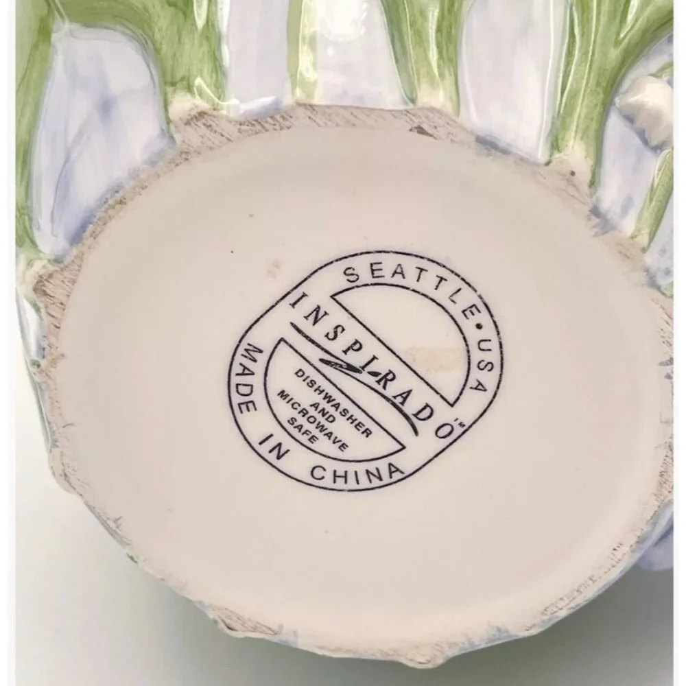 Inspirado Lily of the Valley Ceramic Pitcher Embossed Floral Hand Painted - Picture 5 of 13